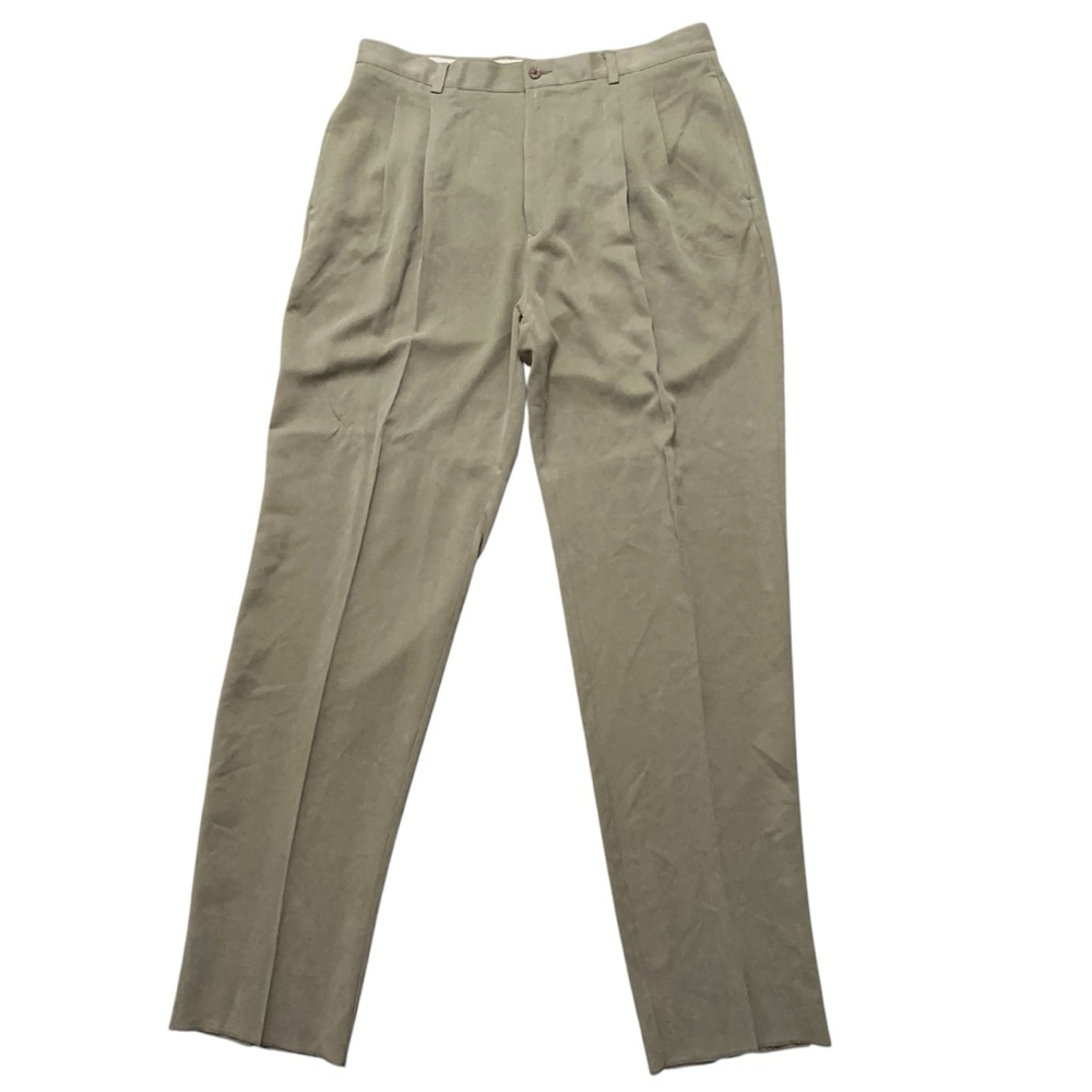 Tommy Bahama Pants Mens Size 38x37 Pleated 100% Silk Raw Hem Beige NWOT